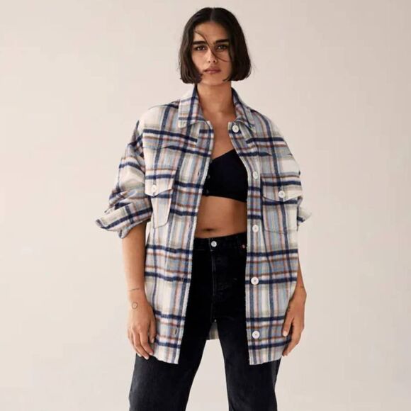Mango Plaid Check Jacket Overshirt Oversized - Picture 1 of 5